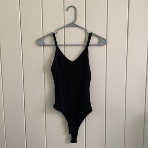 Black V-Neck Thong Bodysuit